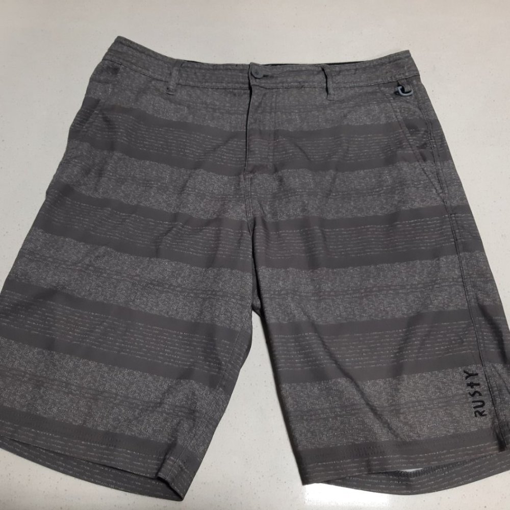 Rusty Boardshorts Men's size 34, Dark Grey Striped, Surf Skate
